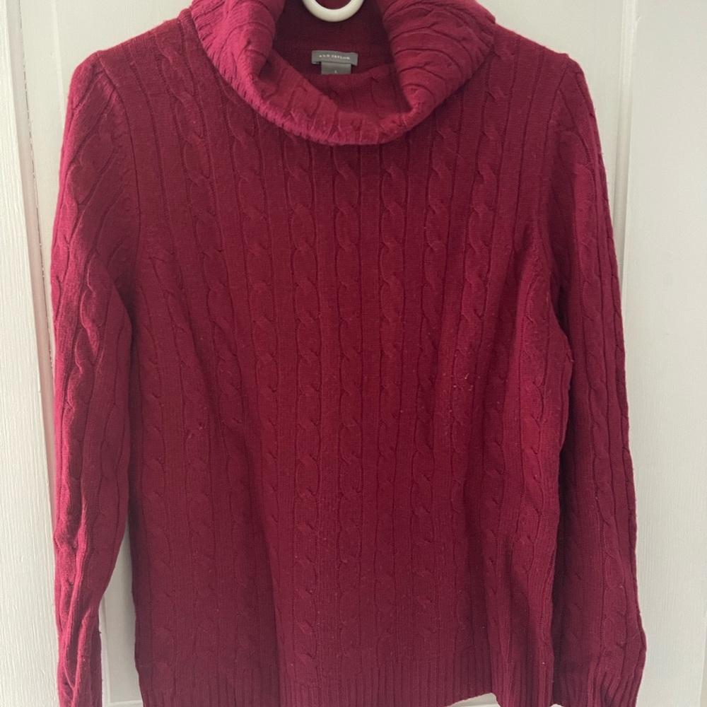 Ann Taylor Rich Red Cable Knit Cowl Sweater